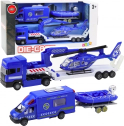 Set de véhicules de secours avec hélicoptère de police bleu