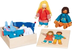 Goki poupées Fynja et Fabio avec vêtements dans une boîte en bois