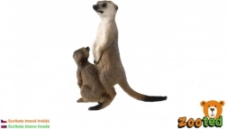 Figurine de suricate avec son petit 8 cm, brun foncé