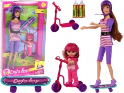 Set de poupées Defa Lucy avec trottinette rose et skateboard