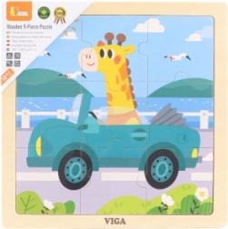 Puzzle en bois avec girafe en voiture, 9 pièces