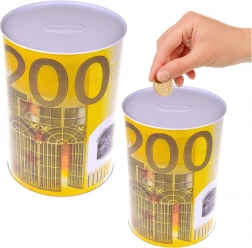 Tirelire métallique en forme de canette avec motif billet de 200 euros