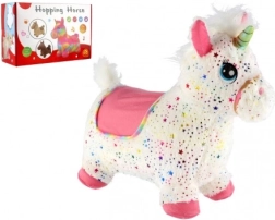 Cheval sauteur en peluche licorne avec son, blanc à étoiles