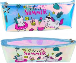 Trousse holographique pour fille avec motif estival et licorne 20 × 8 cm