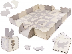 Tapis éducatif en mousse puzzle, gris et écru, 36 pièces, 150 × 150 cm