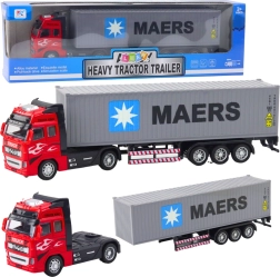 Camion porte-conteneur à rétrofriction, portes ouvrantes, rouge-gris