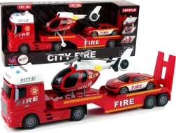 Set de pompiers Camion Camion Hélicoptère Lumières et sons Rouge