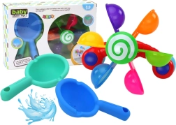 Jouet de bain rotatif avec bols colorés et deux cuillères