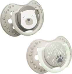 LOVI Sucette avec mini-bouclier en silicone dynamique BUDDY BEAR 0-2 mois, 2 pièces