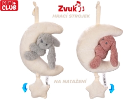Petit croissant de lune en peluche avec lapin et boîte à musique à remontoir 35 cm