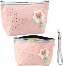 Trousse/pochon cosmétique rose poudré avec nœud et paillettes