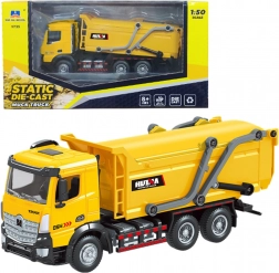Modèle en métal de camion-poubelle Huina jaune 1:50