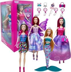 WOOPIE Ensemble de 4 Princesses Magiques - Coffret de Poupées 4 en 1 avec Accessoires