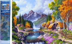 Peinture diamant Cabane au bord d’une rivière de montagne 30 × 40 cm