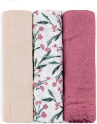 Langes en mousseline de bambou Petite&Mars Moussy pink meadow 68 × 68 cm (3 pcs)