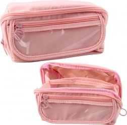 Trousse rose pliable avec poche transparente