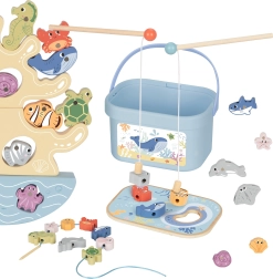 TOOKY TOY Set marin en bois pour la pêche et le jeu d’équilibre, 23 pièces