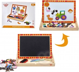 Tableau en bois double face Tooky Toy Ferme avec puzzles magnétiques