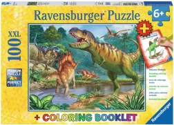 Puzzle monde préhistorique des dinosaures XXL 100 pièces + livre de coloriage RAVENSBURGER