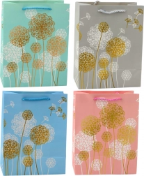 Sac cadeau motif pissenlit avec accents dorés 23 x 18 x 10,5 cm