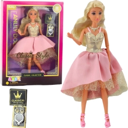 Poupée ANLILY en élégante robe de bal rose doré avec accessoires