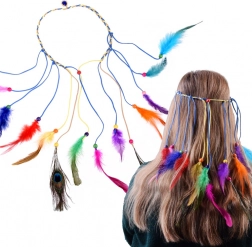 Serre-tête boho avec plumes colorées et perles