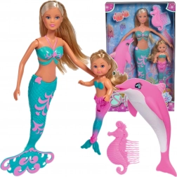 Steffi Love Mermaid Friends – ensemble de poupées sirènes Steffi et Evi avec dauphin et peigne