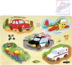 Woody puzzle sonore en bois – moyens de transport (5 pièces)