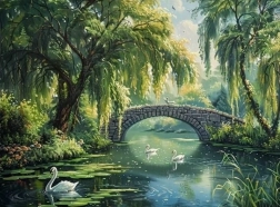 Peinture diamant pont en pierre au-dessus de la rivière 30 × 40 cm