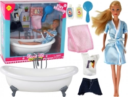Poupée en tissu avec baignoire et accessoires – Bleu