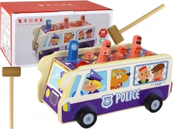 Jeu d’adresse en bois bus de police avec marteau