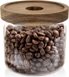 Bocal en verre pour aliments secs avec couvercle en bois et joint d’étanchéité 500 ml