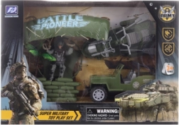 Coffret militaire avec parachutiste, jeep et scooter des mers