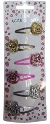 Pink set de barrettes à cheveux pailletées avec chats, 6 pcs