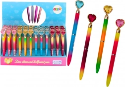 Stylo à bille avec cœur effet diamant, encre bleue 0,7 mm – assortiment de couleurs