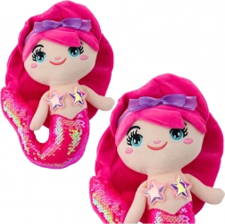 Sirène en Peluche avec Queue à Paillettes en Rose Vif 28 cm
