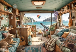 Puzzle Bluebird camping au bord de la côte 1000 pièces