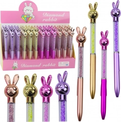 Stylo à bille avec petit lapin et strass, recharge bleue 0,7 mm