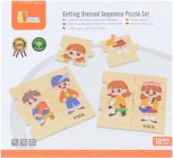 VIGA puzzle éducatif en bois habillage des enfants, 28 pièces