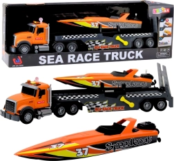 Camion avec bateau à moteur avec lumières et sons, orange