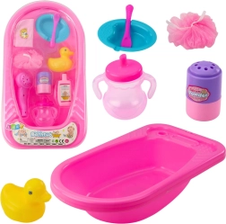 Set de bain pour poupées avec petite baignoire et accessoires – rose