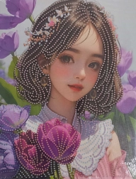 Peinture diamant Fille aux fleurs sur toile 23x30 cm