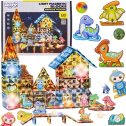 Jeu de construction magnétique lumineux Woopie, parc de dinosaures 3D, 124 pièces