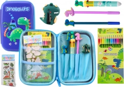 Trousse scolaire avec accessoires Dinosaur Blue