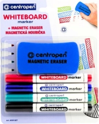 Marqueurs pour tableau blanc avec éponge magnétique CENTROPEN, lot de 4 pcs