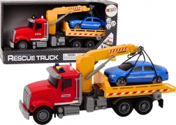 Camion de remorquage rouge avec grue et effets lumineux