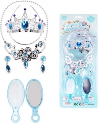 Set d’accessoires pour princesse des glaces – diadème, collier, boucles d’oreilles et brosse