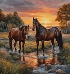 Peinture diamant Chevaux dans la rivière 30x40 cm