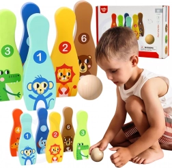 Quilles en bois pour enfants avec animaux 6 pcs + balle TOOKY TOY