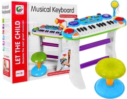 Set musical bleu Clavier + Batterie + Micro pour enfants 3+ Lumières + Sons 2 octaves